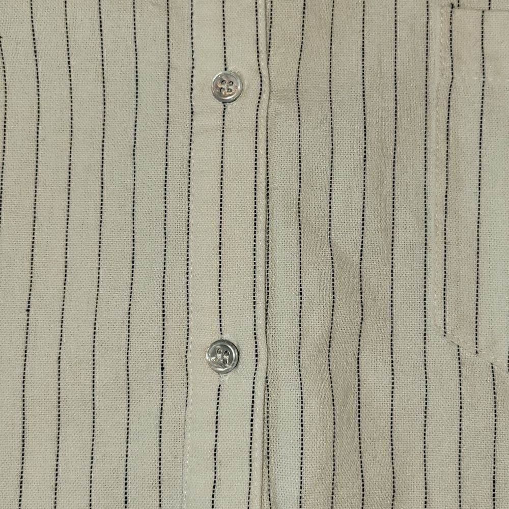 NWOT KITTENISH Short Sleeve Striped Cotton Hemp Tie Front Button Down Up Top L - Picture 8 of 14